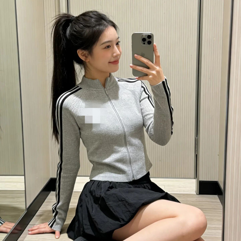 Branded sports jacket for women, tight-fitting sweater, long-sleeved top, zip-up cardigan, jacket, autumn and winter knitwear, short coat