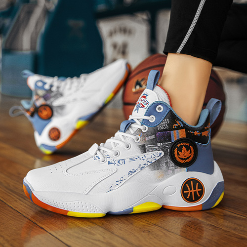 High-top men's sports shoes spring basketball shoes leather running casual fashion shoes foreign trade cross-border large size men's shoes