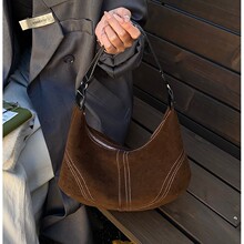 跨境2025秋冬季新款麂皮绒包包复古高级感女士腋下包棒球包斜挎包