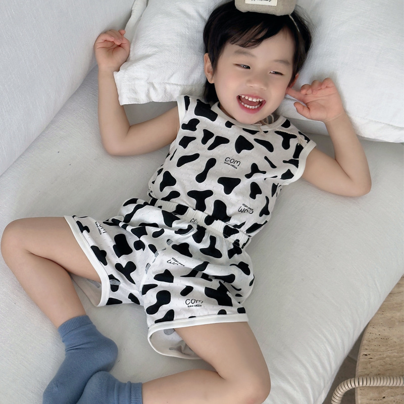 Summer Children's Pajamas Baby's Home Clothes Thin Cotton Vest for Boys and Girls suit Sleeveless Pajamas Air-conditioning Clothes