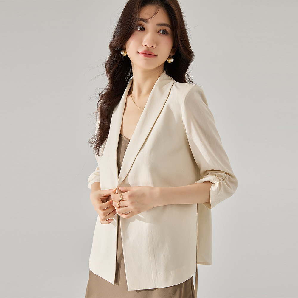 26 Spring New Lightweight Tencel Breathable Sunscreen Jacket Green Fruit Collar Casual Suit Short Top Women 22205