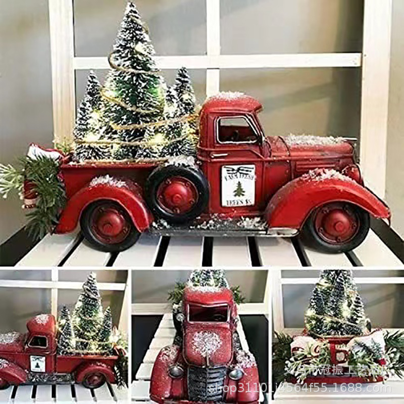 国境を越えた新しいクリスマス赤い車クリスマスツリー装飾樹脂赤いトラックおじいさん車の家庭モデル|undefined