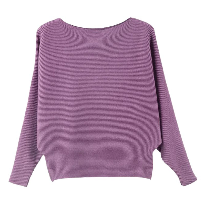 Женский свитер, Свободная трикотажная одежда, новый пуловер, рубашка-летучая мышь, однотонная Базовая рубашка с воротником для осени и зимы 2019