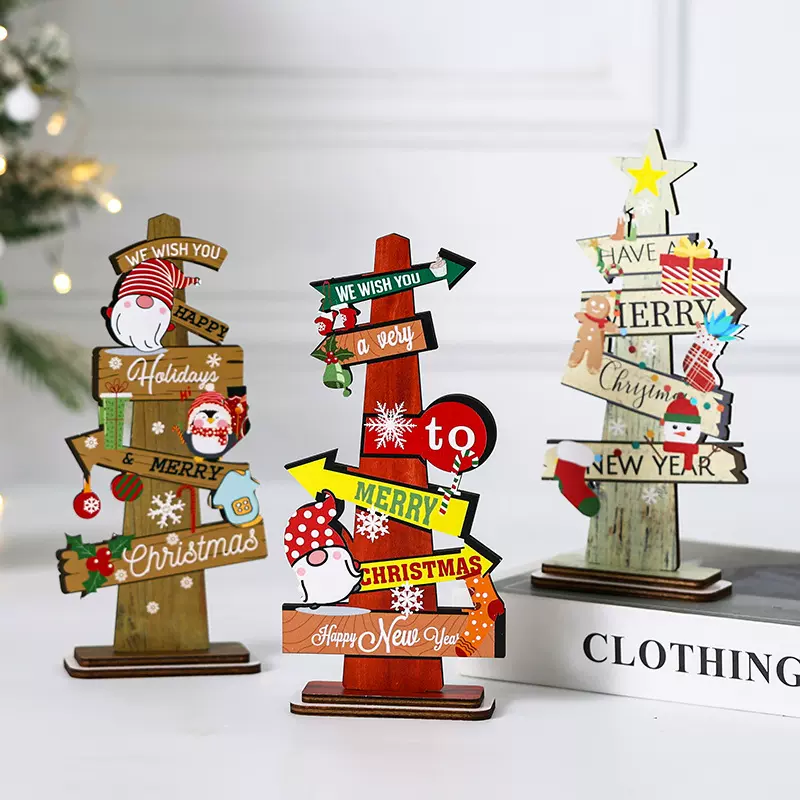 2025新圣诞节装饰品节日桌面圣诞树摆饰圣诞小树摆台圣诞木质摆件