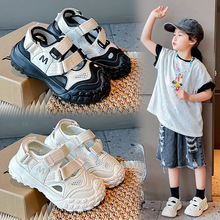 儿童运动凉鞋包头2024夏季韩版女童织带老爹鞋男童软底魔术贴凉鞋