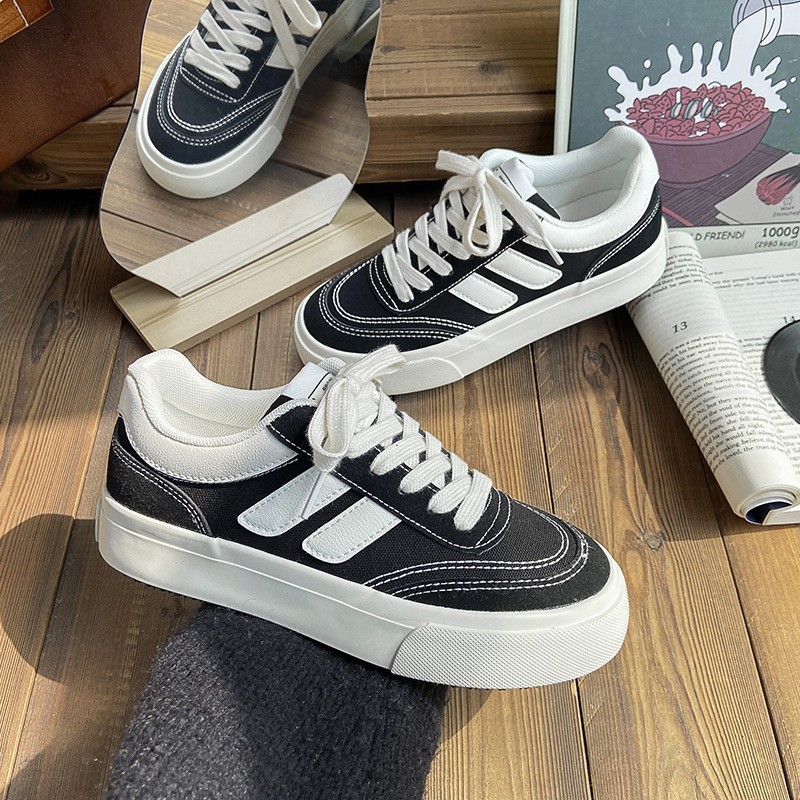 H988春秋2025新款美式百搭休闲女鞋小众原创板鞋女ins圆头厚底帆