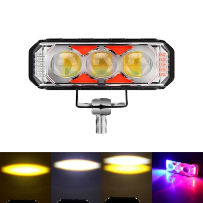 High-Brightness 3-Bead Motorcycle Led White-Yellow-Red-Blue Strobe Spotlight Electric Vehicle Modified Headlight Front Lens Headlamp (Motorcycle headlights, headlights) - white-and-yellow-flash-red-and-blue-edge-light-short-three-sided-three-beads