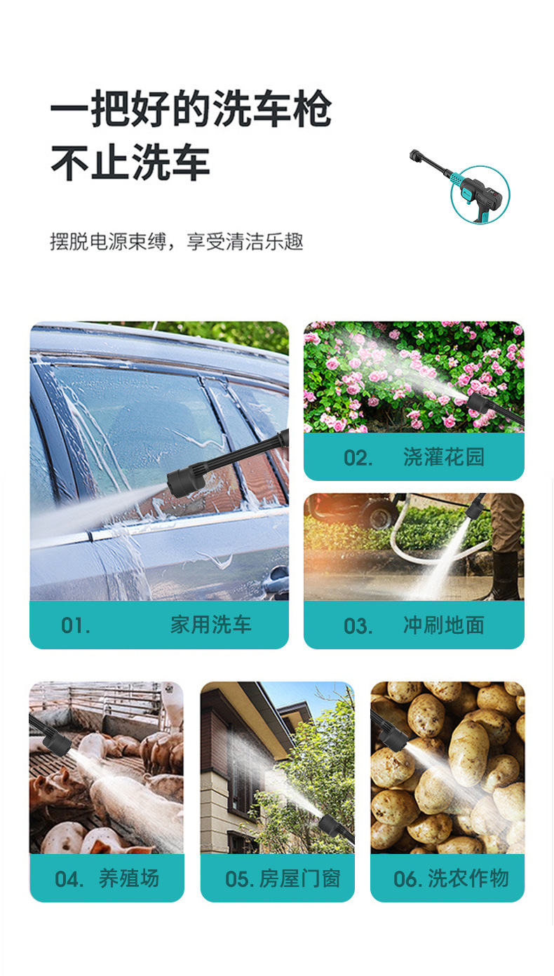 Lithium Battery Car Wash Machine Rechargeable High Pressure Car Wash Water Gun Wireless High Power Household Car Wash Machine Wholesale Portable