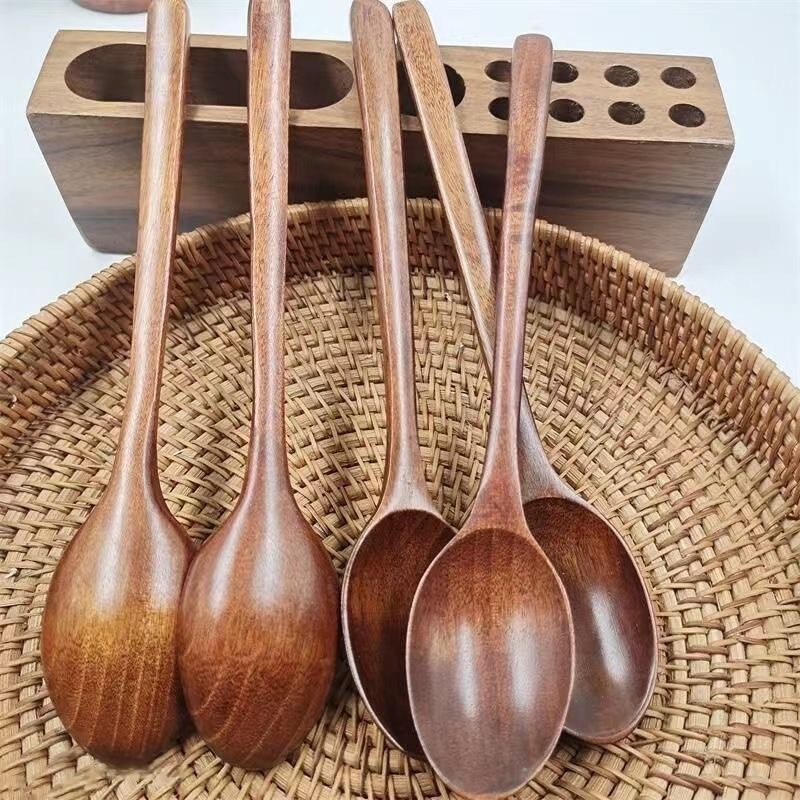 Büyük Boy Ev Tipi Çorba, Pirinç Lapası Servis Kaşığı, Çorba Yeme ve İçme İçin Uzun Saplı Tahta Kaşık_voghion.com