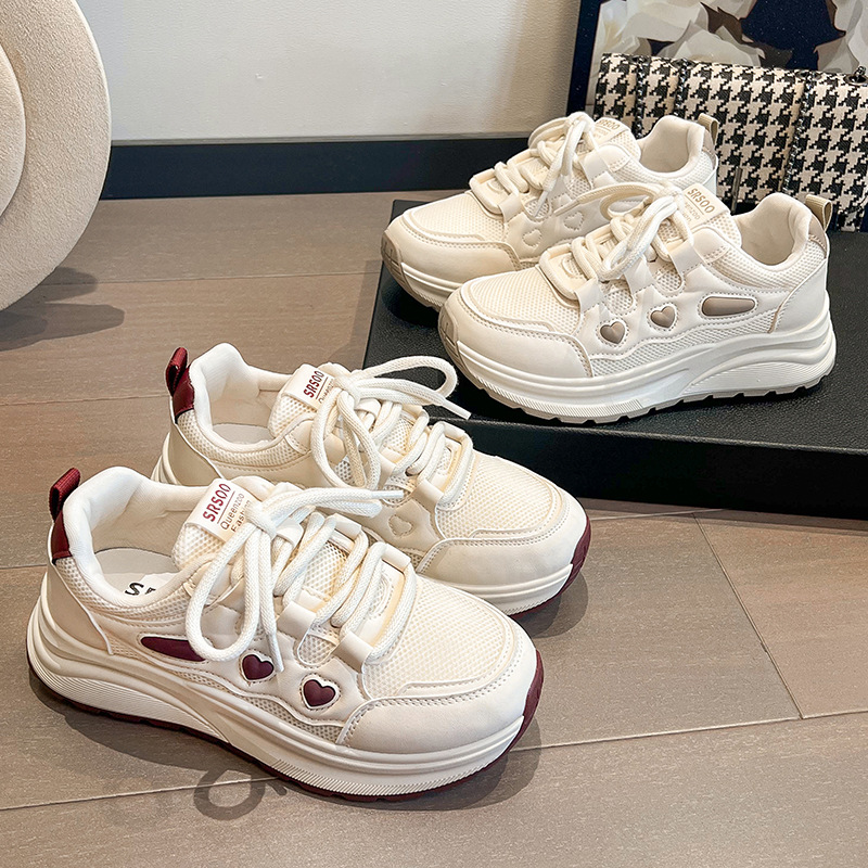 Western-Style Thick-Soled Sports Casual Shoes for Women 2025 Summer New Versatile Non-Slip Breathable Mesh Heightening White Shoes