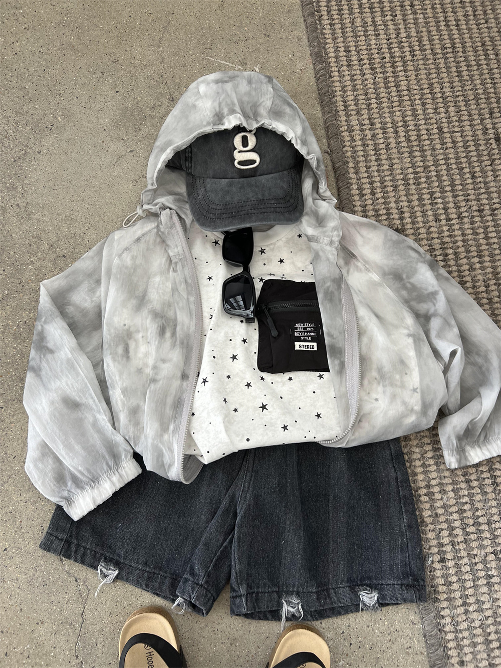 Summer new boys' and girls' lightweight tie dye hooded outerwear, children's ink sunscreen skin, air-conditioned_voghion.com