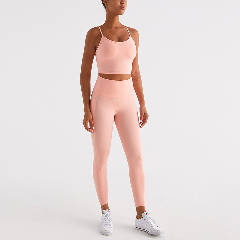 Nueva ropa de yoga traje de mujer cepillado desnudo sensación de secado rápido transpirable correr fitness deportes al aire libre ropa interior conjunto de dos piezas