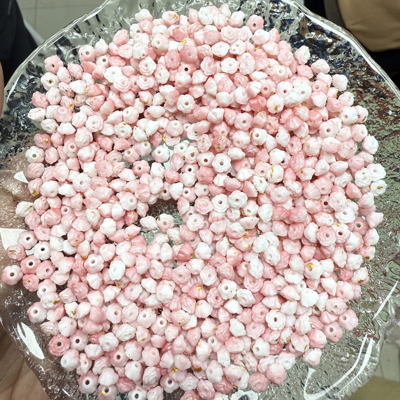 Luz nocturna brillante dorada rosa mini camellia acrílico diy cuentas hechas a mano al por mayor explosión de sonido