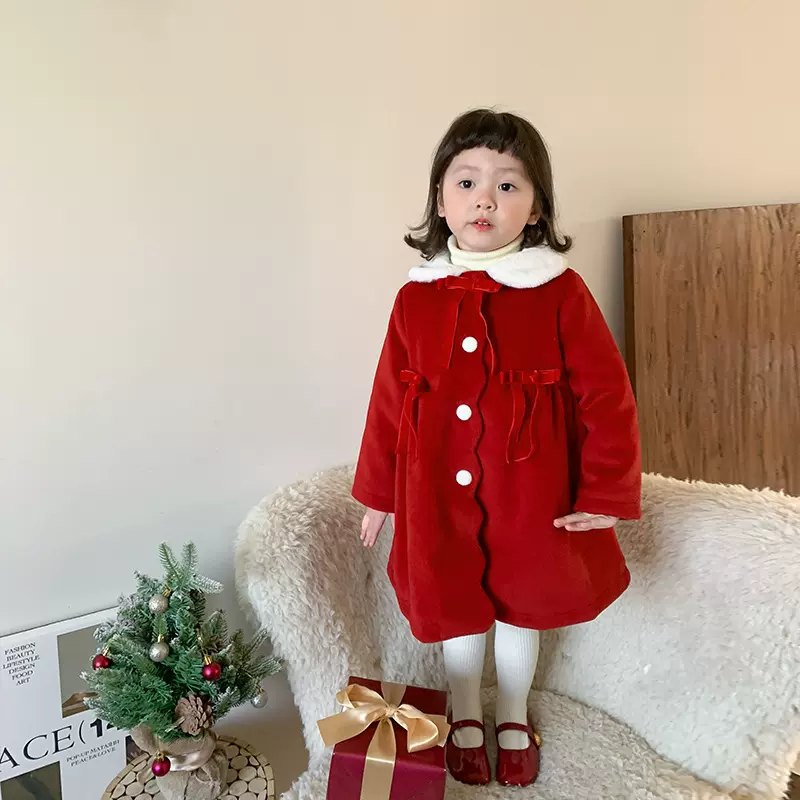 【清仓款】维木童装女童圣诞毛呢外套冬季新款儿童韩版加厚开衫上
