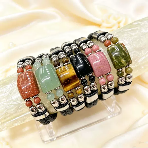 European and American Best-Selling Amazon Woven Tiger Eye Leather Rope Bracelet with Magnetic Clasp and Stainless Steel Buckle, Cross-Border Trade Jewelry