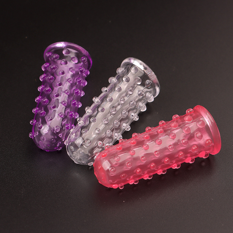Textured TPE Finger Sleeves for Adults, Wolf Tooth Studded Design, Purple Single Pack — detail image 16