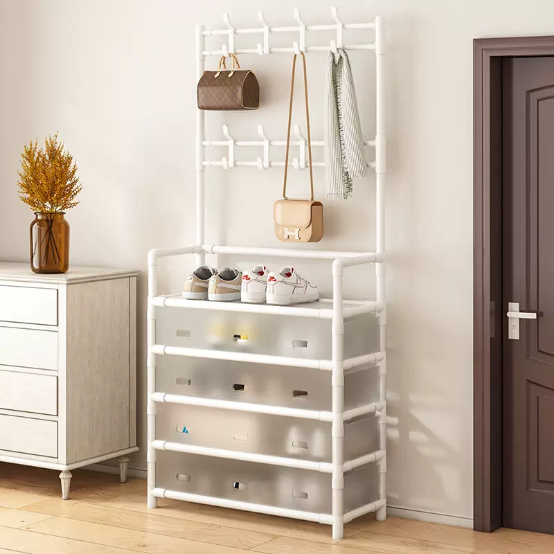 多功能鞋帽一体架简易门口家用鞋子收纳架多层防尘宿舍鞋柜衣帽架
