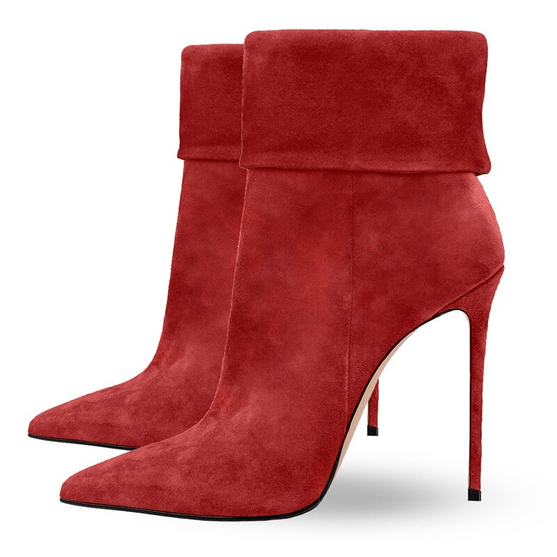 European and American Foreign Trade Pointed-Toe Suede Stiletto Short Boots, Runway Style Fold-Over Fashion Martin Boots, Large Size Ankle Boots for Women European and American Foreign Trade Pointed-Toe Suede Stiletto Short Boots, Runway Style Fold-Over Fashion Martin Boots, Large Size Ankle Boots for Women