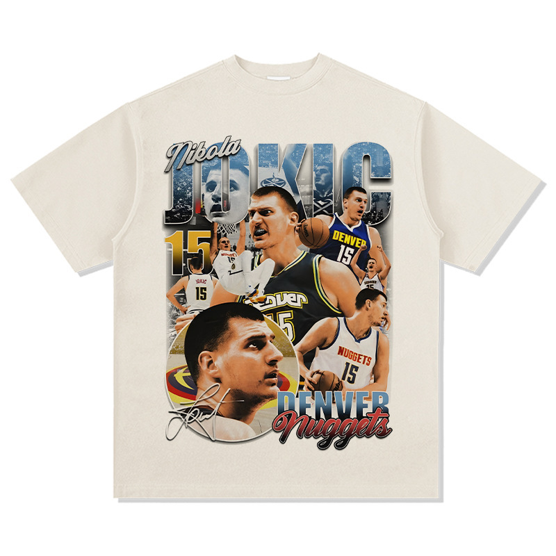 Yorkichi American Star camiseta callejera hip-hop marca de tendencia impresión retro hacer viejo lavado pesado suelto mangas cortas