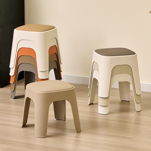 Plastic stools, household stackable stools, modern simple high stools, restaurant dining chairs, living room soft-covered square stools