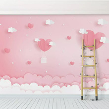 粉色儿童房公主房床头背景墙纸3D爱心女孩卧室无纺布壁纸壁画
