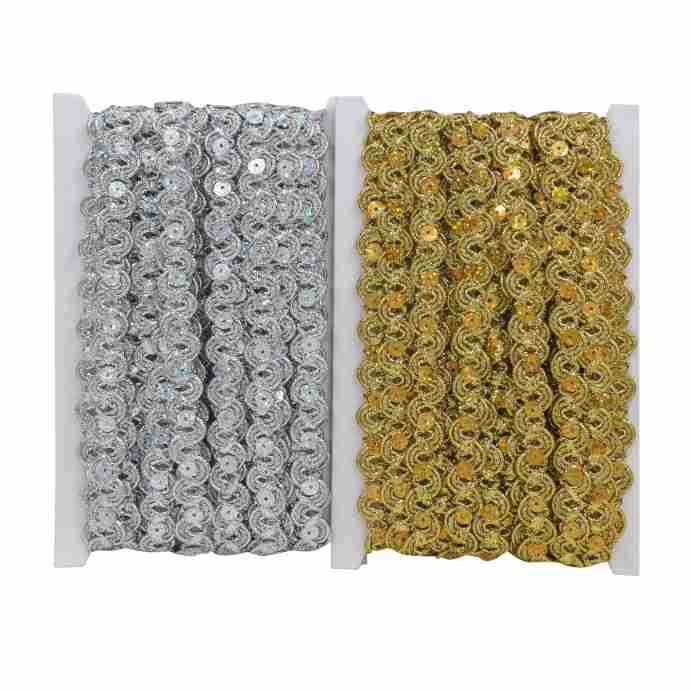 Cinta ondulada en forma de S de alambre de oro y plata de 1,5 cm, lentejuelas de ciruela láser, decoración de linterna de encaje, accesorios de ropa de escenario