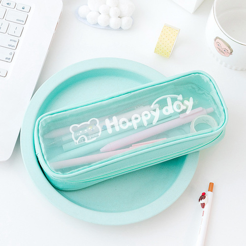 ins style simple transparent nylon casual mesh pen bag small fresh multifunctional student exam stationery bag wholesale