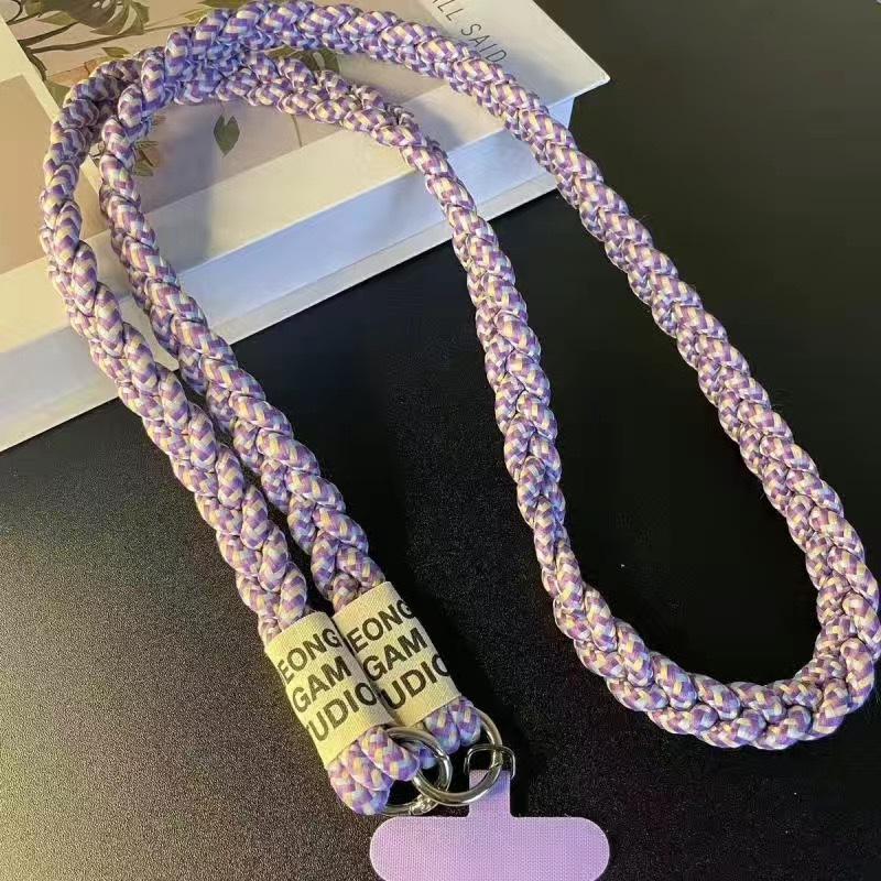 Cola de caballo gruesa tejida de tres hebras, cuerda de mensajero larga, puede llevar a hombres y mujeres al aire libre, cuerda de teléfono móvil torcida fuerte hecha a mano