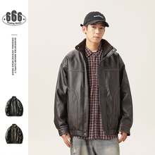 SINKACME美式pu皮衣冬季男高级感潮牌擦色做旧皮毛一体棉服PMY709