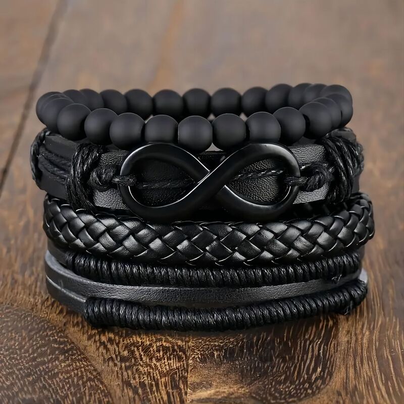 Cross-border Hot Unlimited 8-word Accessories 4-piece Leather Bracelet Hand-woven Vintage Fashion Bracelet Cross-border Hot Unlimited 8-word Accessories 4-piece Leather Bracelet Hand-woven Vintage Fashion Bracelet