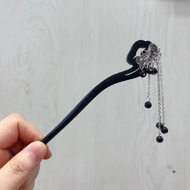古风高级感黑色檀木发簪女流苏新中式簪子盘发神器发钗簪子苏州|undefined