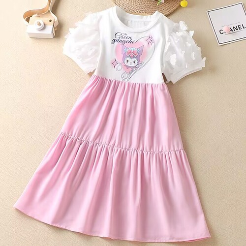 Girls summer new cute cartoon sweet dress Korean version children little girl summer short-sleeved princess dress summer