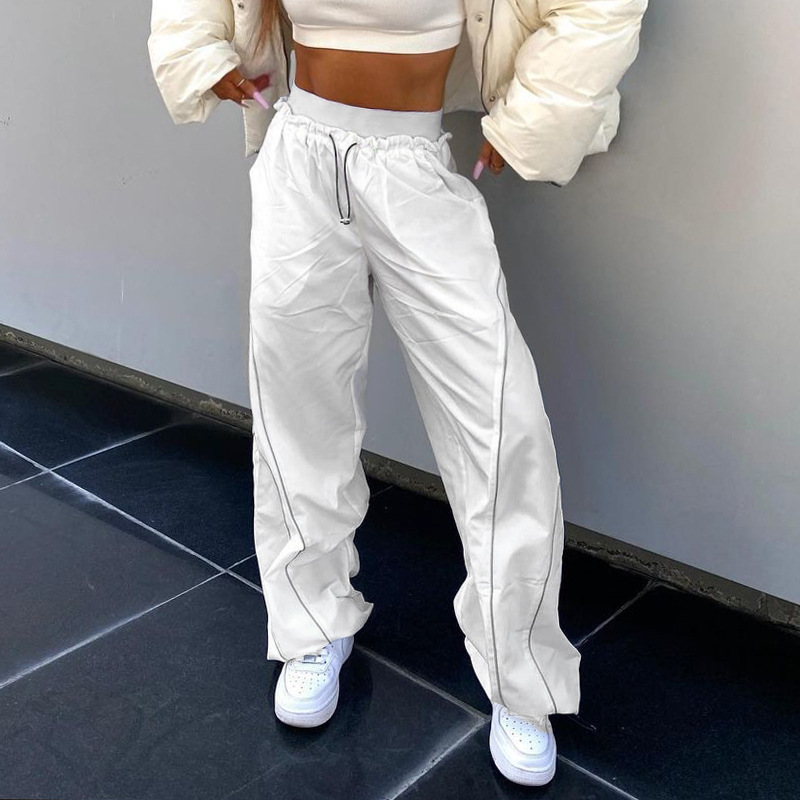 high waist elastic waist loose line solid color sweatpant NSKAJ131492