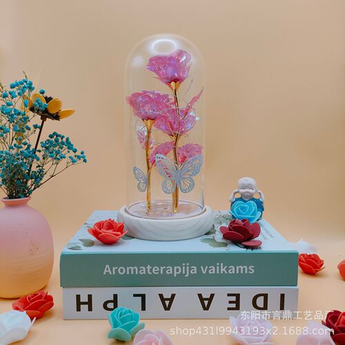 520 gold foil rose eternal flower luminous glass lampshade ornaments Mother's Day Valentine's Day birthday gift box
