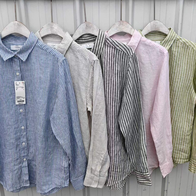 26 Spring/Summer Women's French Linen Striped Shirt Thin Jacket Long Sleeve Shirt Air Conditioning Shirt 483870 483869 26 Spring/Summer Women's French Linen Striped Shirt Thin Jacket Long Sleeve Shirt Air Conditioning Shirt 483870 483869