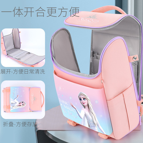 Disney elementary school bag for girls in first to third grade, lightweight, burden-reducing, spine-protecting Elsa cute cartoon girl