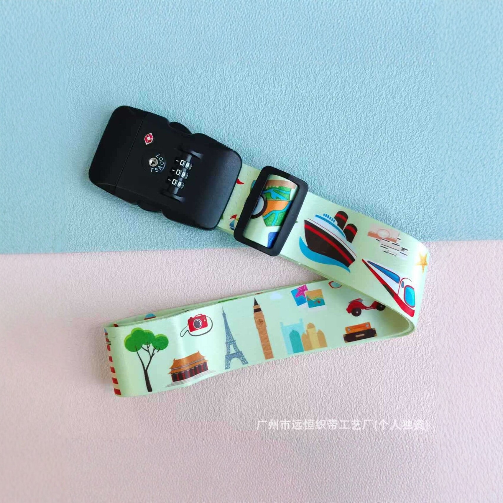 Thickened polyester luggage packing strap with TSA combination lock, anti-explosion travel luggage strap, can be printed with logo