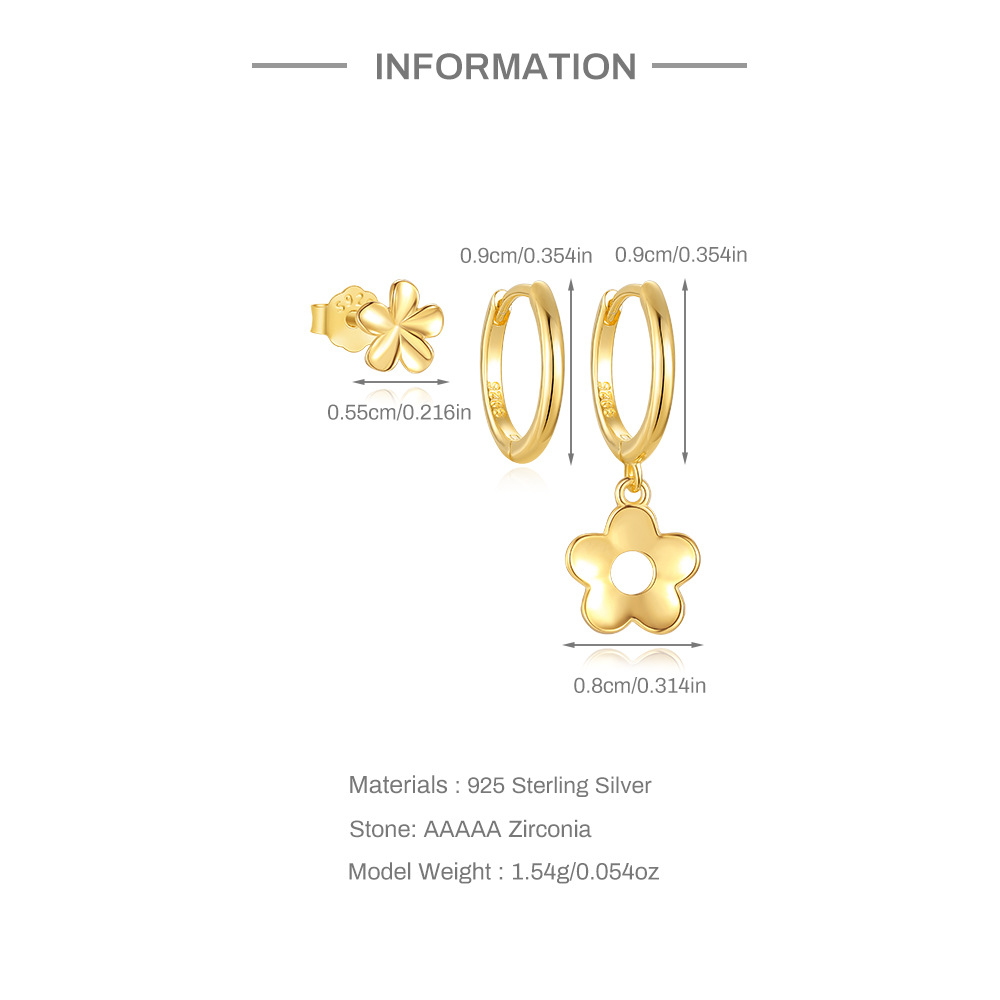 2g Weight 1 Set 925 Sterling Silver Zircon 925 Sterling Silver Earrings Geometric Flower Drop Earrings Earrings Ear Studs