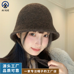 新款毛绒渔夫帽子女款秋冬款百搭显脸小百搭遮阳水桶帽厂家批发