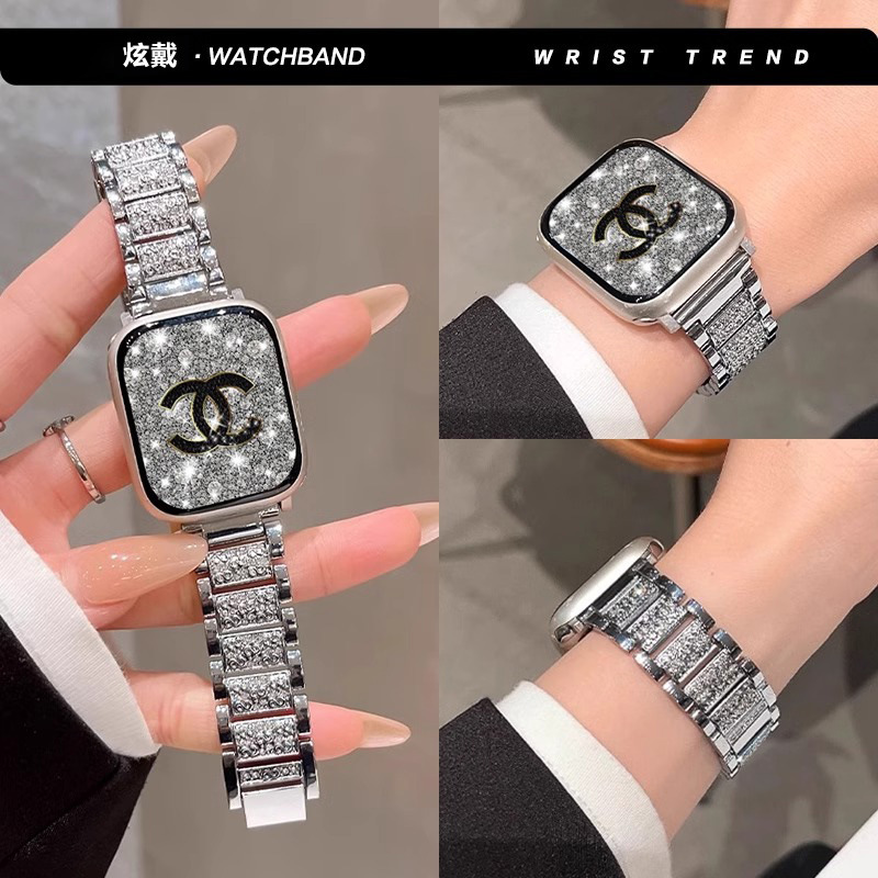 For Mi Band 9pro Strap 8pro Swarovlet Full Diamond Three Beads Metal Red Rice Watch5/4 Wristband Women