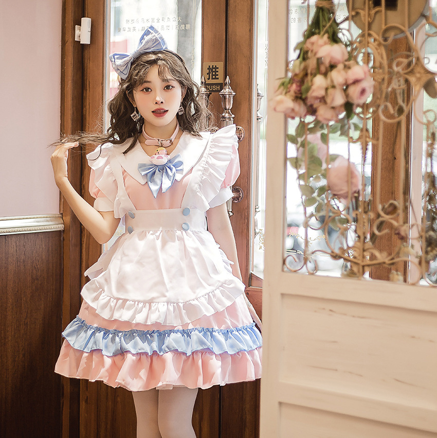 plus size maid's super cute big bow Lolita dress women's big brother pink blue cute skirt a generation of hair