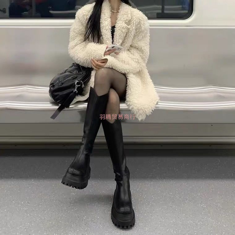 辣妹骑士长筒靴2025年新款靴子女秋冬厚底增高皮靴高筒弹力瘦瘦靴