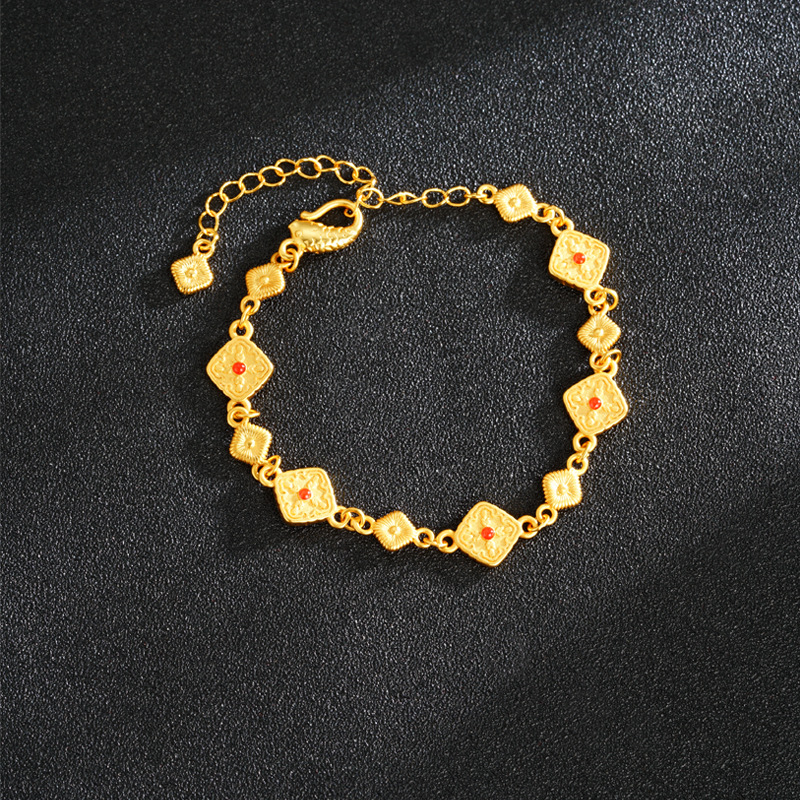 Pulsera cuadrada de oro retro incrustada de seda cepillada de Gufasha, moda, lujo ligero, fuente de joyas de alta calidad.