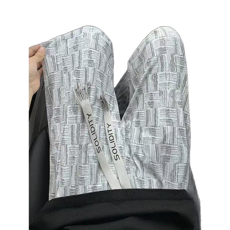 Tie-Dye Woven Pattern Straight Breathable Pants Men's Summer Breathable Loose Bf Lazy Style Casual Pants American Ice Silk Pants