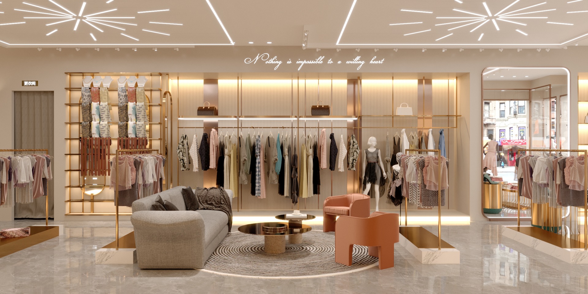 整店输出 现代女装店 货架展示柜001