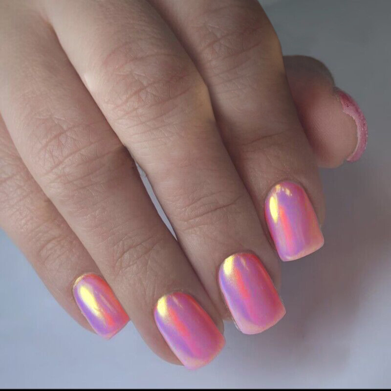 Cross-border Europe and the United States to wear a mirror aurora pink finished nail art fake nail patch armor 24 pieces of electroplating short
