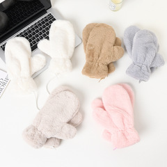 Korean Version Cute Gloves for Women Winter Fleece Thick Insulated Warm Men Neck Hang Cycling Riding Students Cold Winter