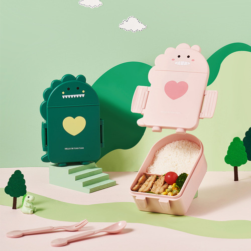 New dinosaur lunch box with lid, cute children's compartmented lunch box, small capacity toddler portable out-and-out food box