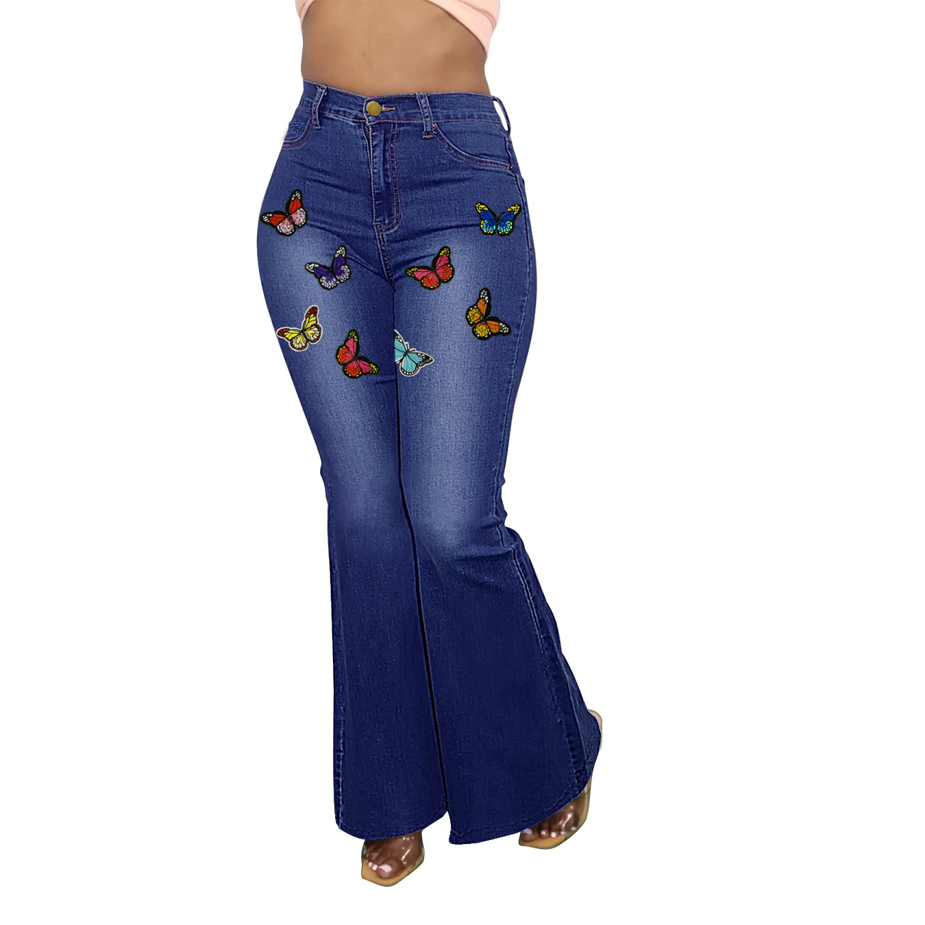 Micro-Elastic Embroidery Painting Bootcut Jeans NSWL116470