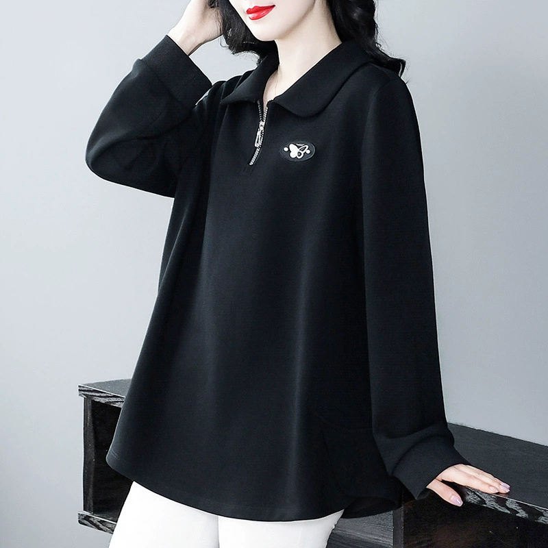Осень и зима теплая толстая свободная рубашка с длинными рукавами POLO свитер топ 40-летняя мама средняя и пожилая женская одежда